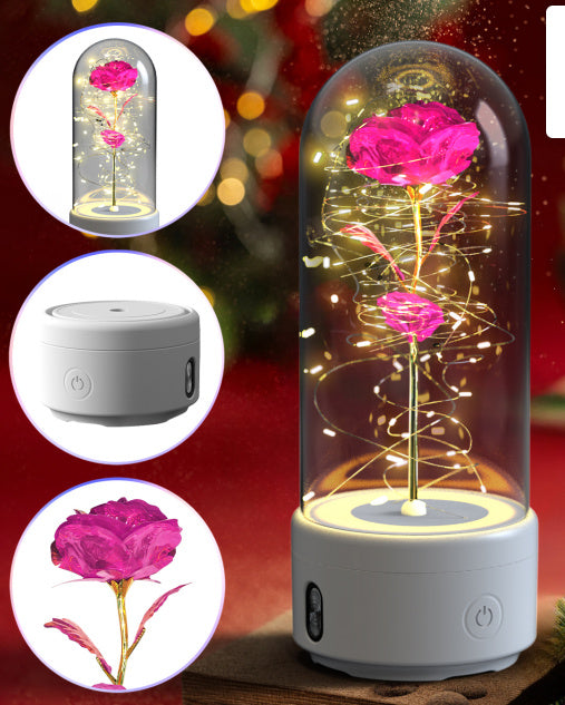 Lampe LED créative 2 en 1 en forme de rose et haut-parleur compatible Bluetooth, cadeau de Saint-Valentin