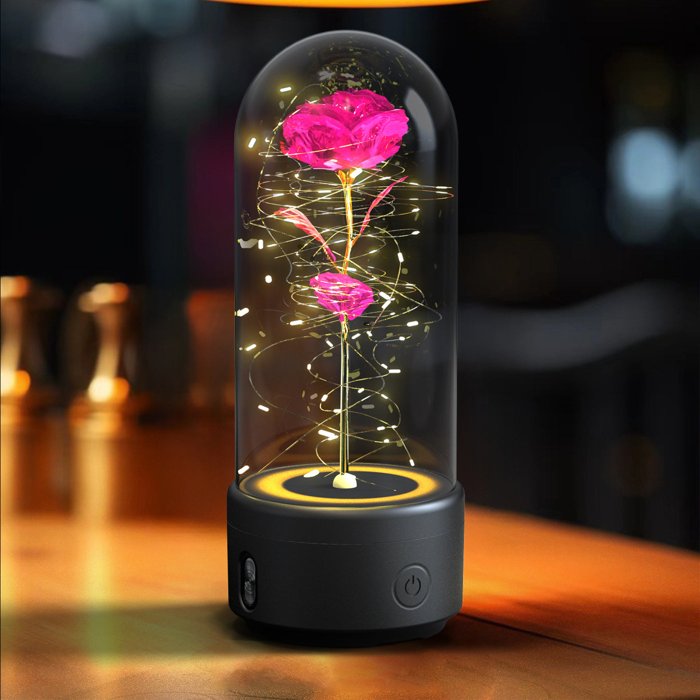 Lampe LED créative 2 en 1 en forme de rose et haut-parleur compatible Bluetooth, cadeau de Saint-Valentin