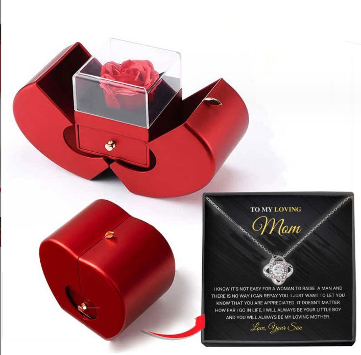 Cadeau pour la Saint-Valentin rose et collier éternel